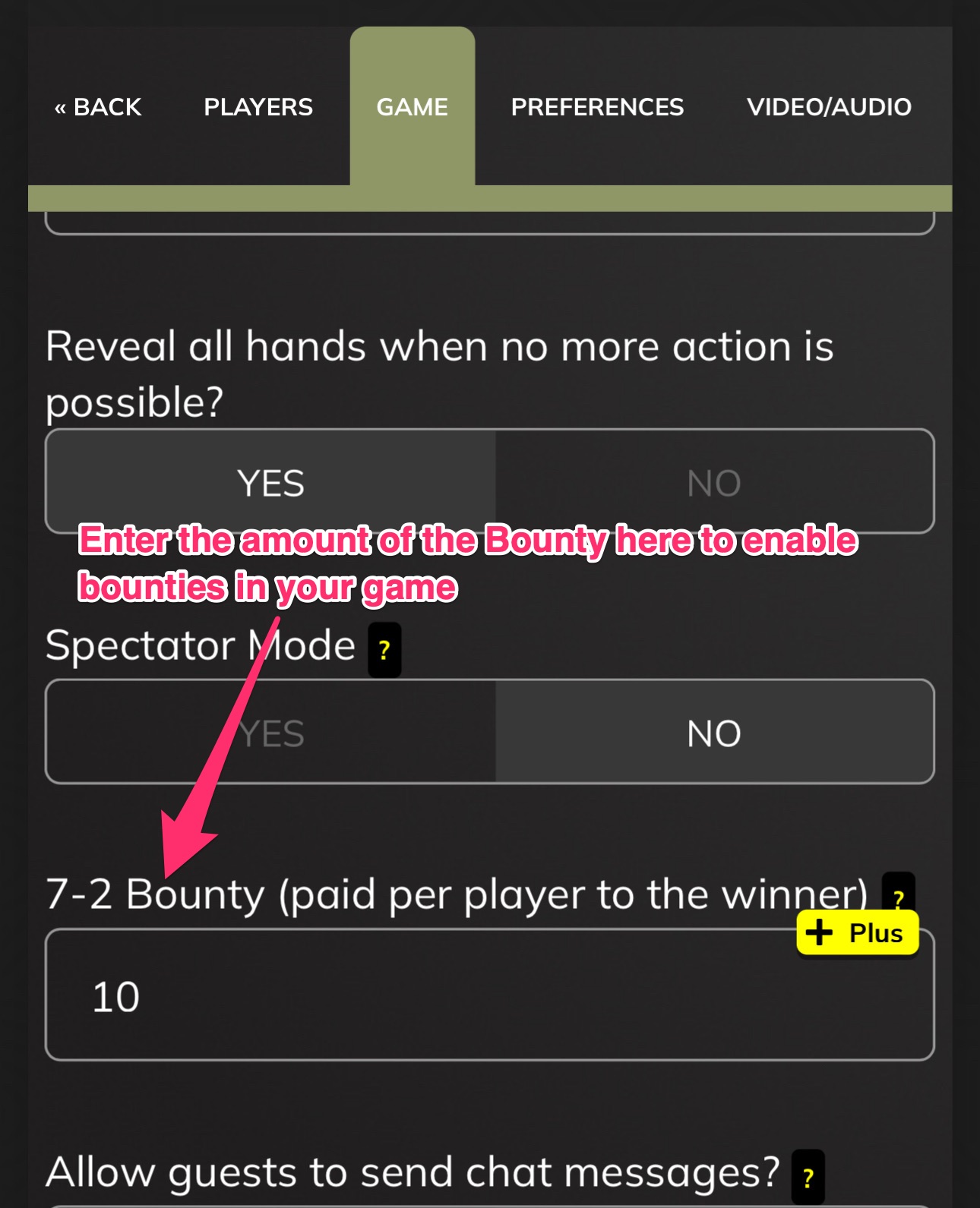 Poker Now7-2 Bounty on Game Tab