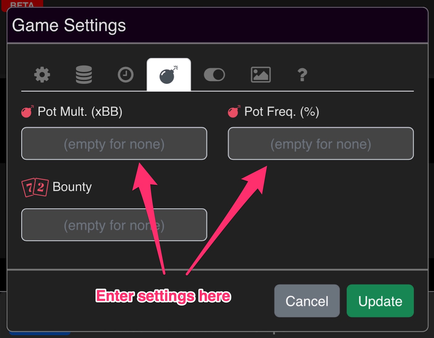 Bomb Pot Settings on Club Tab